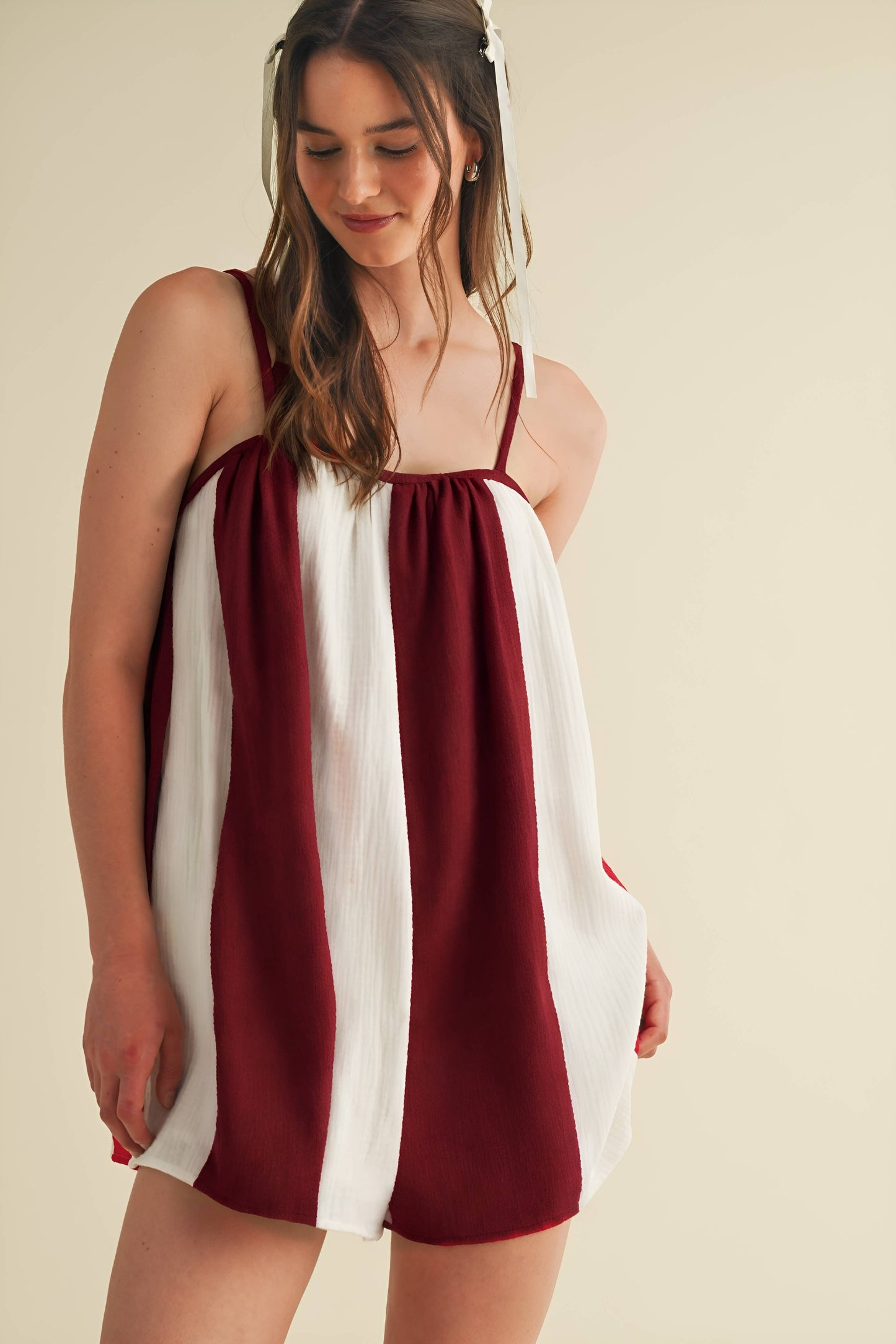 Cloud Ten Striped Oversized Romper – Effortless Game Day Style, Made in LA