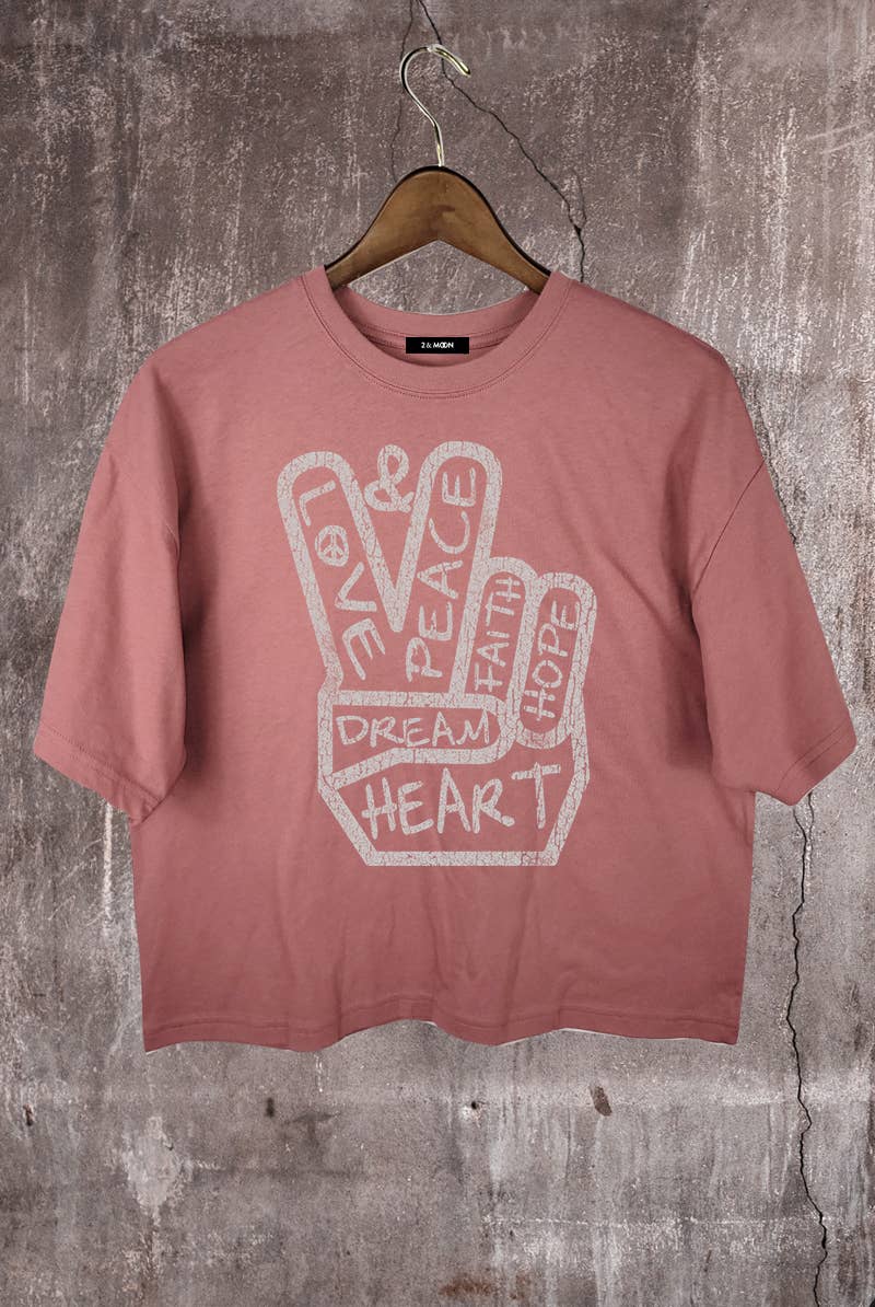 Peace & Love Graphic Crop Tee – 100% Cotton, Made in USA