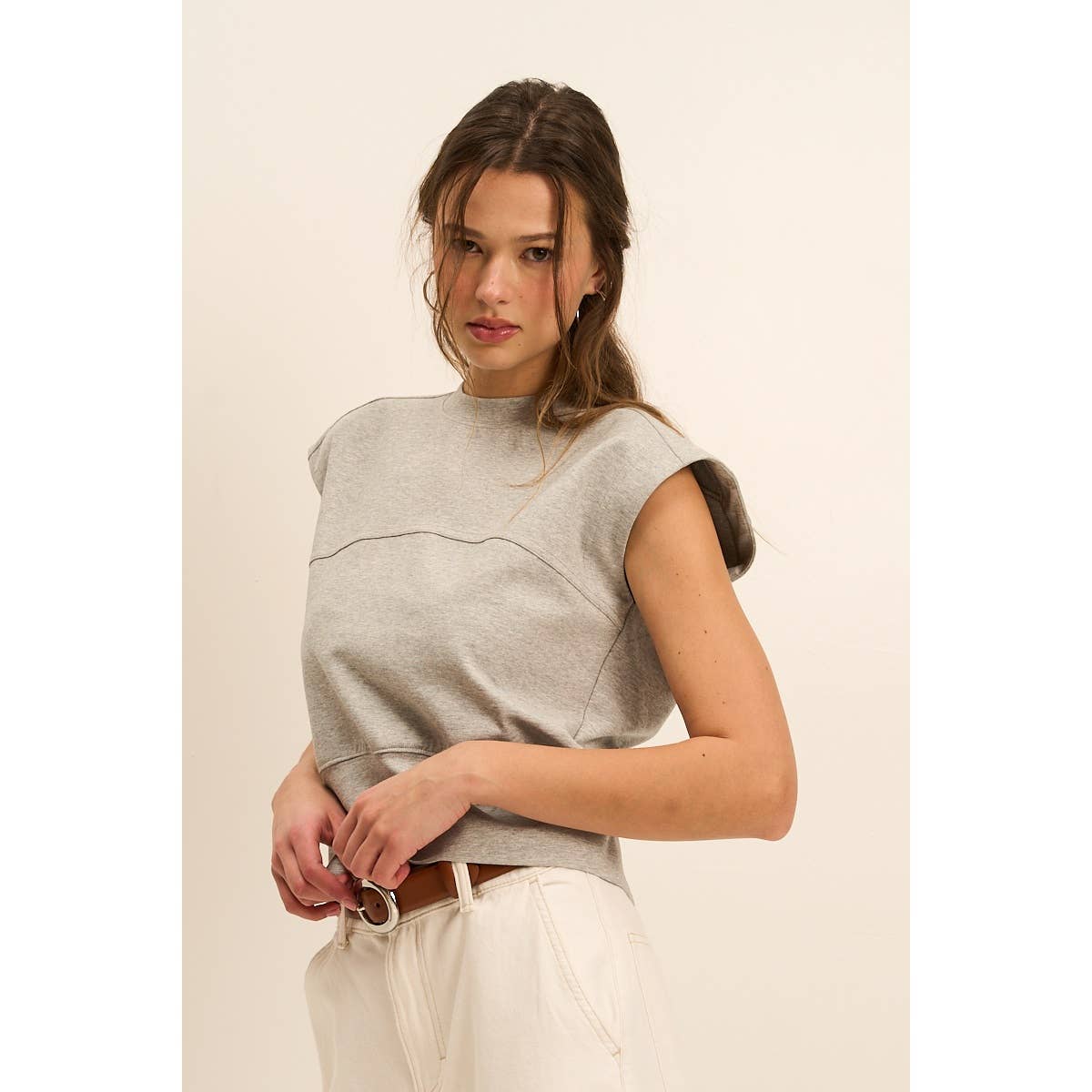 Adjustable Buckle Drop Shoulder Knit Top with Back Slit — Soft Cotton Blend