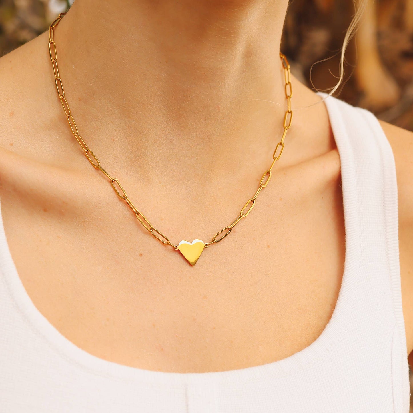 Stainless Steel Gold Heart Paperclip Necklace for Engraving