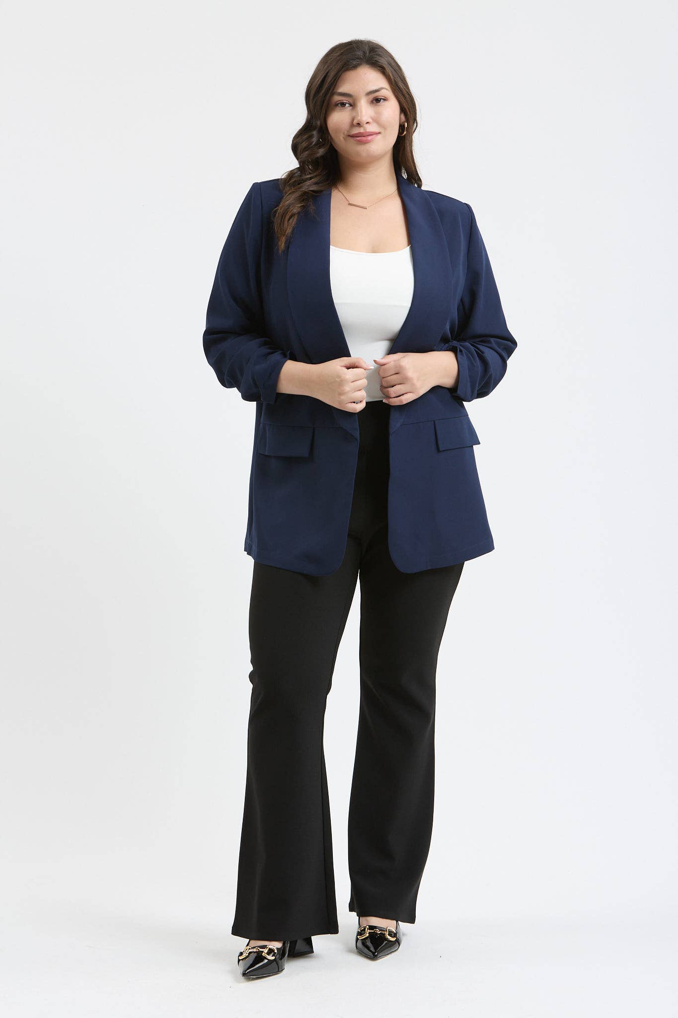PLUS RUCHED 3/4 SLEEVE SLEEVE BLAZER
