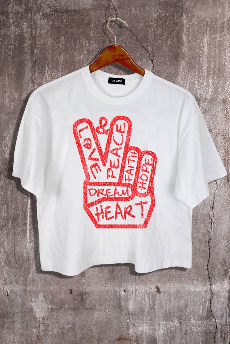 Peace & Love Graphic Crop Tee – 100% Cotton, Made in USA