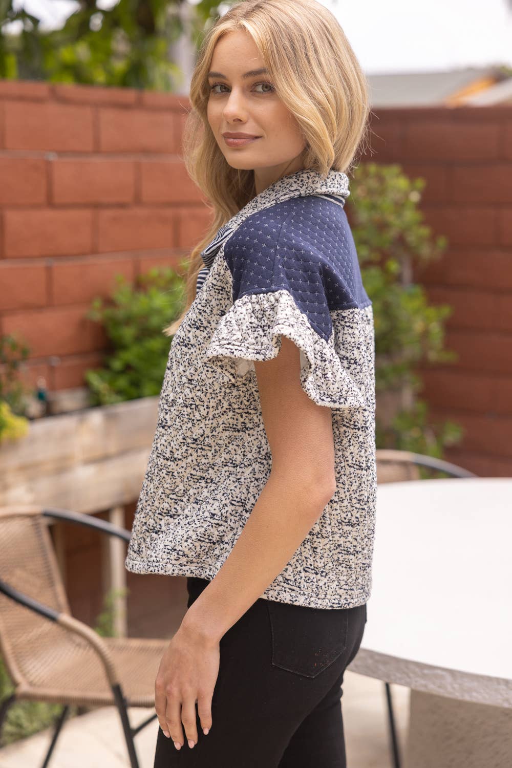 Quarter Snap Button Down Multi Quilted Top