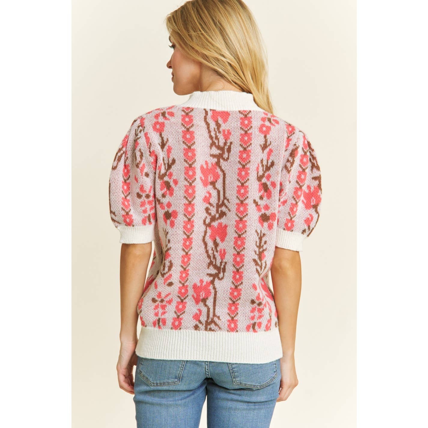 CUTE FLORAL JACQUARD CASUAL PULLOVER SWEATER