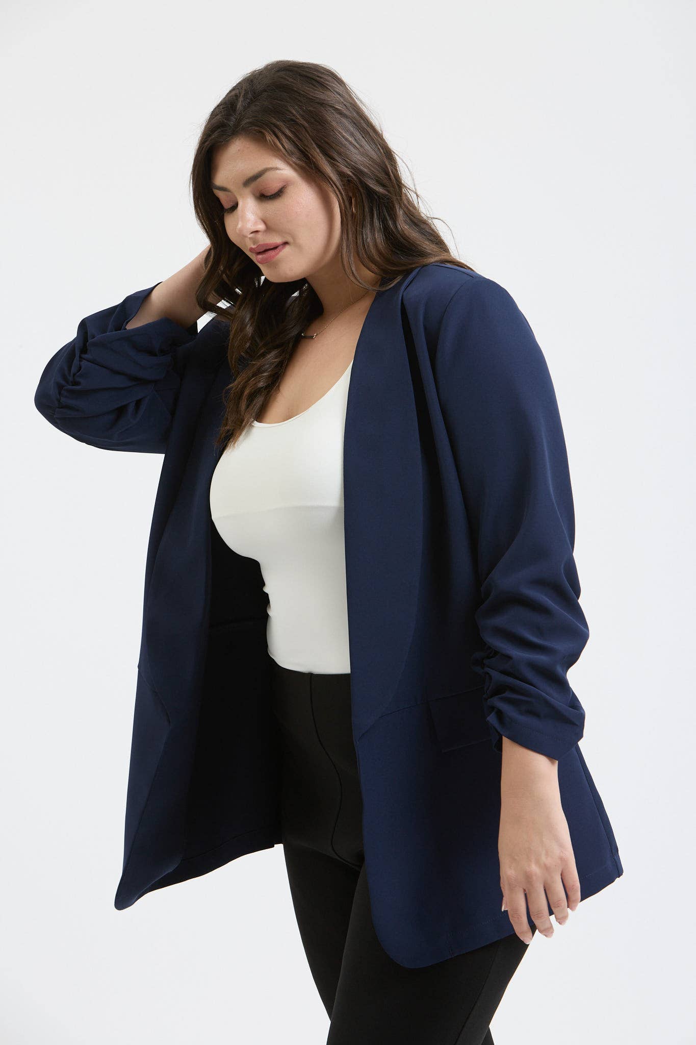 PLUS RUCHED 3/4 SLEEVE SLEEVE BLAZER