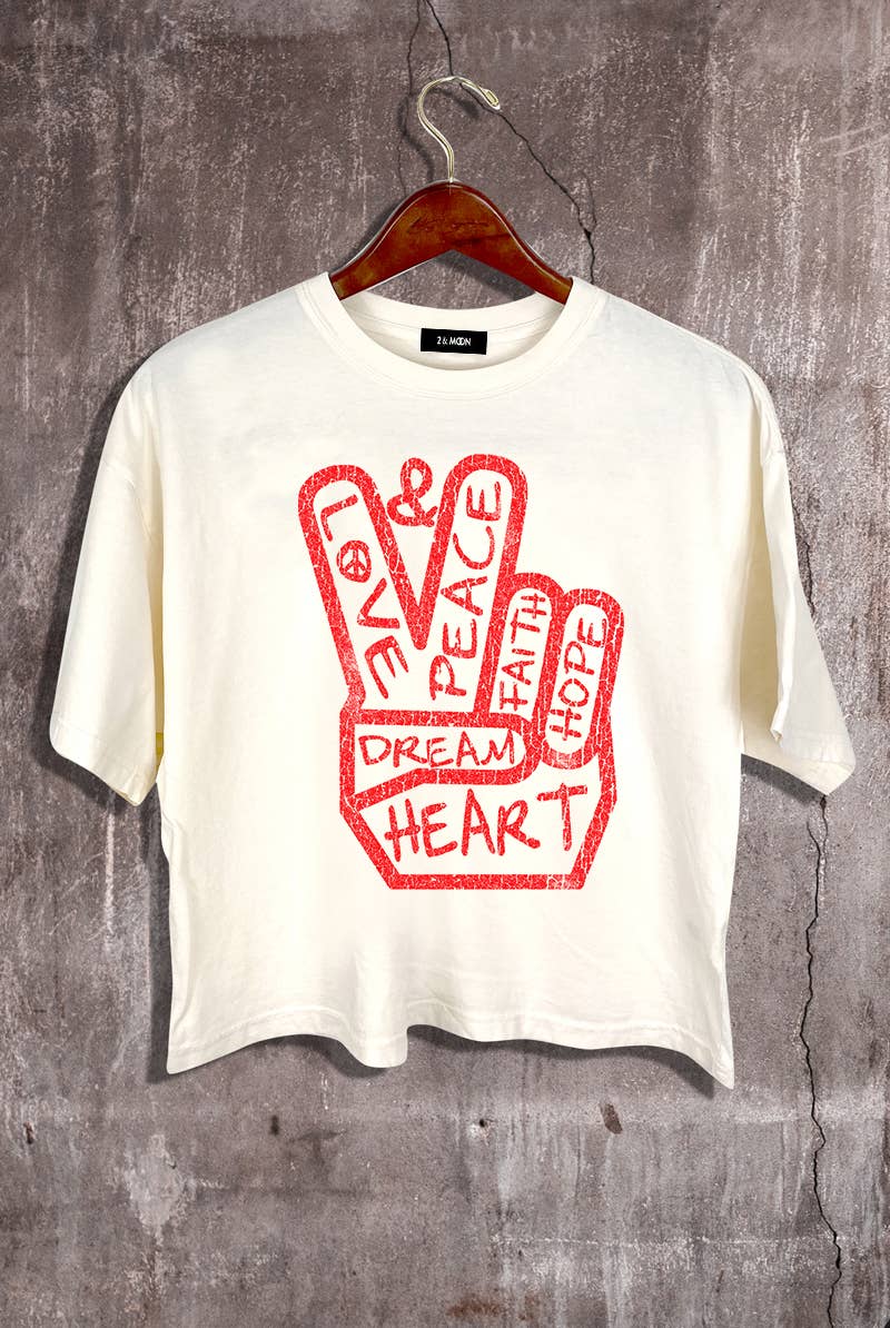 Peace & Love Graphic Crop Tee – 100% Cotton, Made in USA