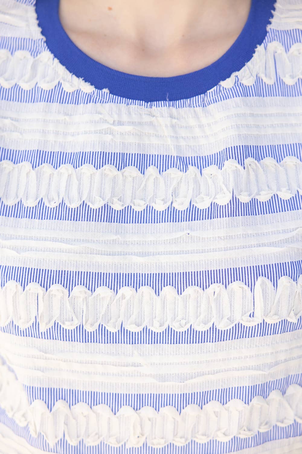 Striped Puff Sleeve Top with Wavy Contrast Trim