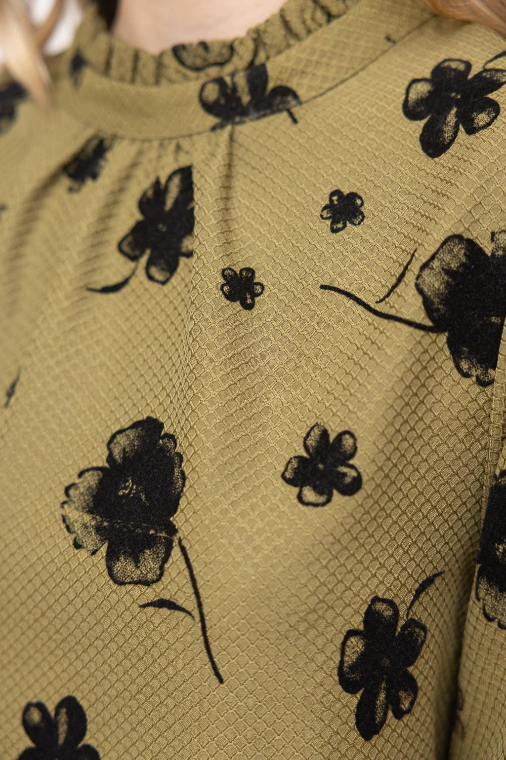 Floral Bubble Sleeve Dress with Ruffled Collar & Self-Tie Back