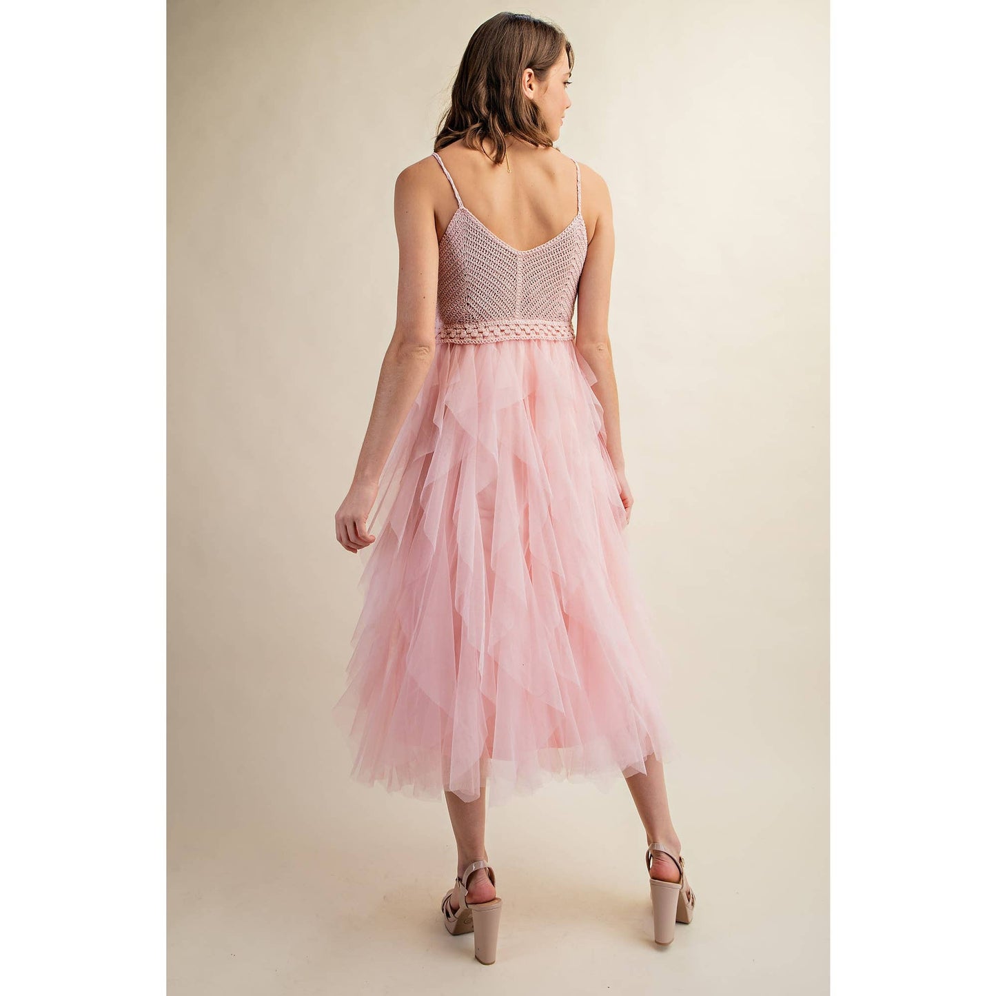 Tulle Midi Crochet Dress – Heart Neckline & Adjustable Waist