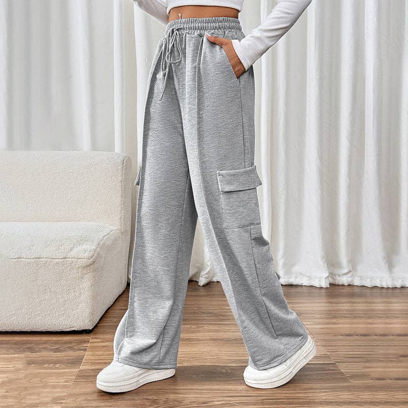 Women's Casual Elastic High Waist Splicing Pocket Straight Pants