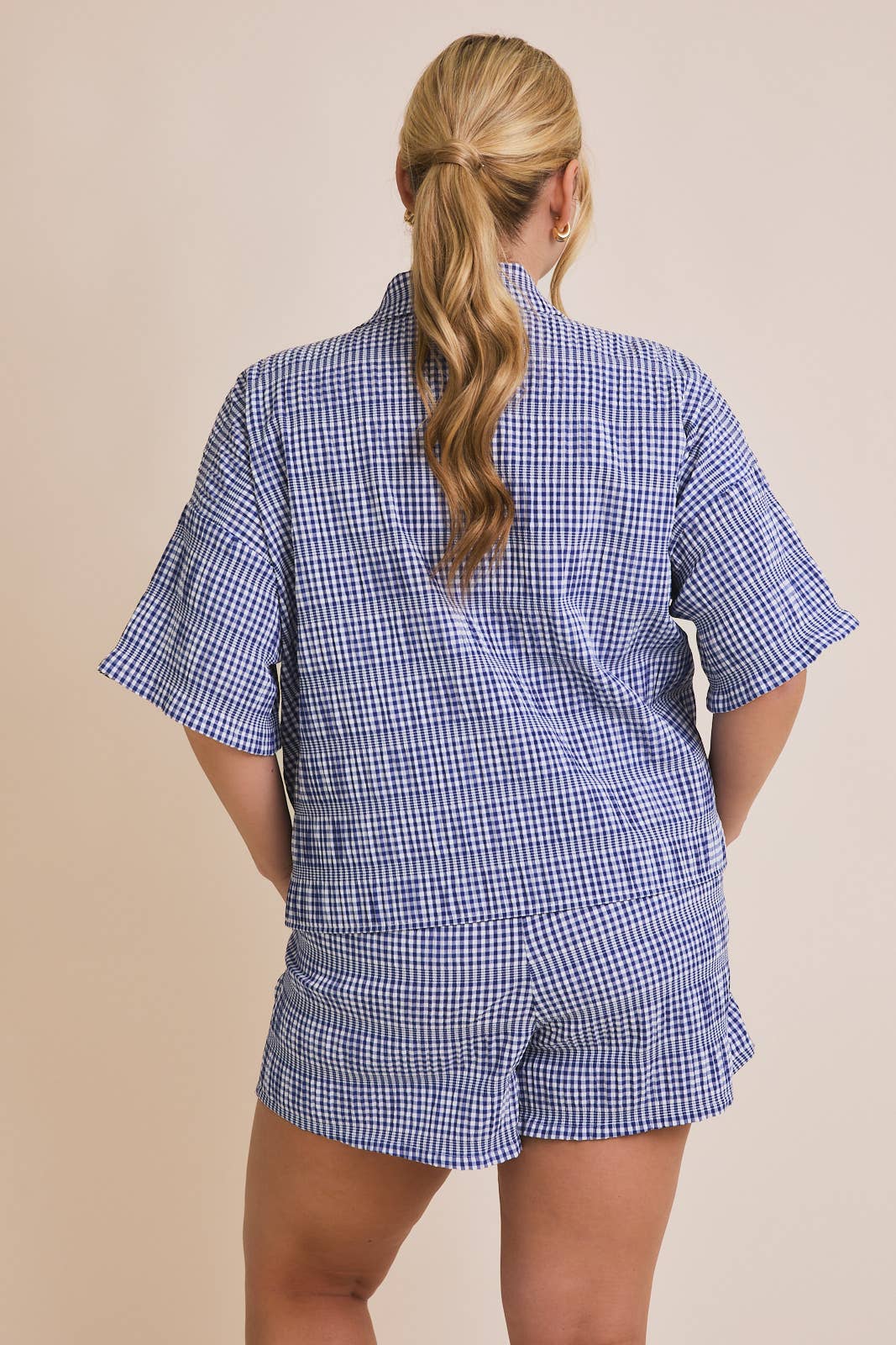PLUS BUTTON DOWN SHORT SLEEVE GINGHAM SHIRT AND SHORTS