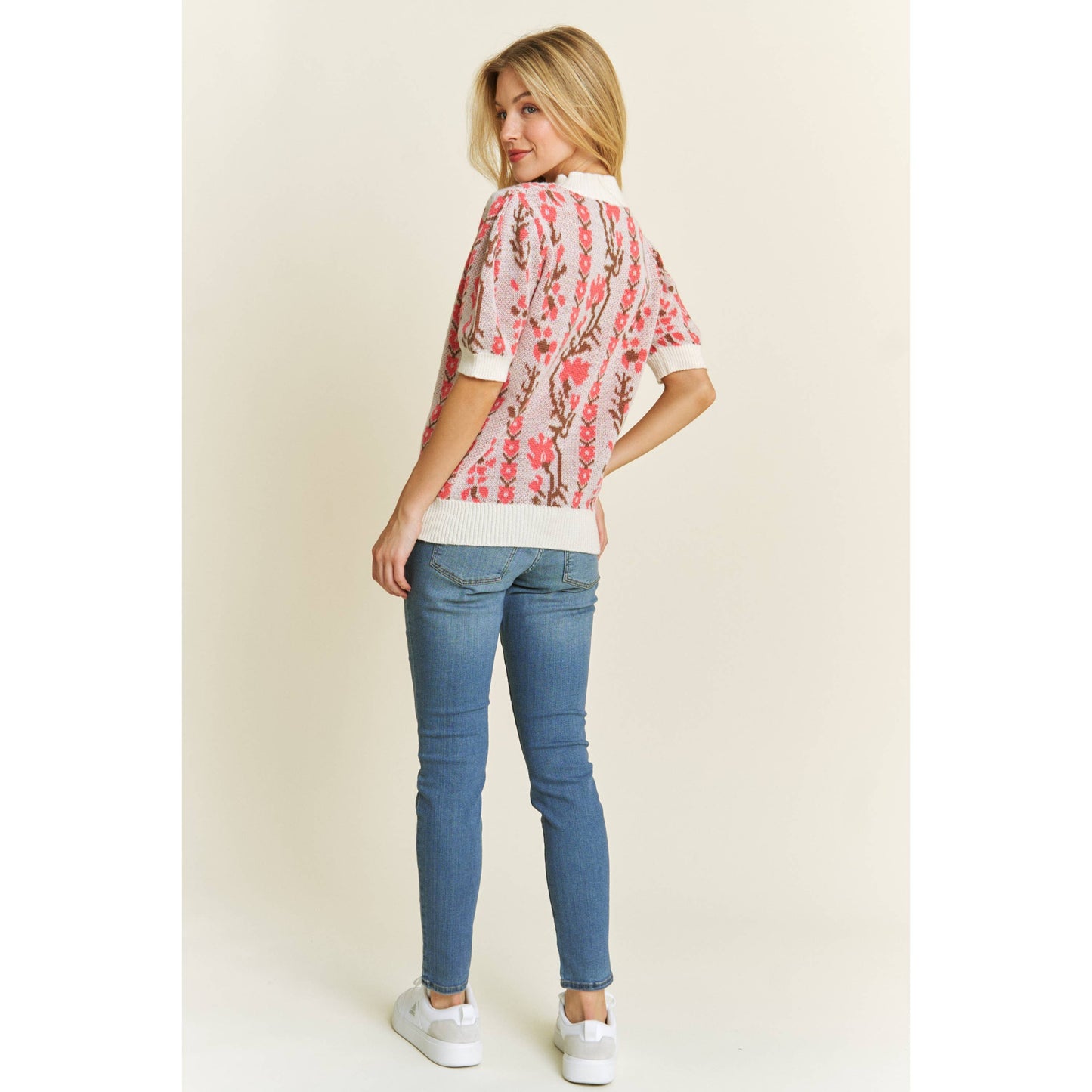 CUTE FLORAL JACQUARD CASUAL PULLOVER SWEATER