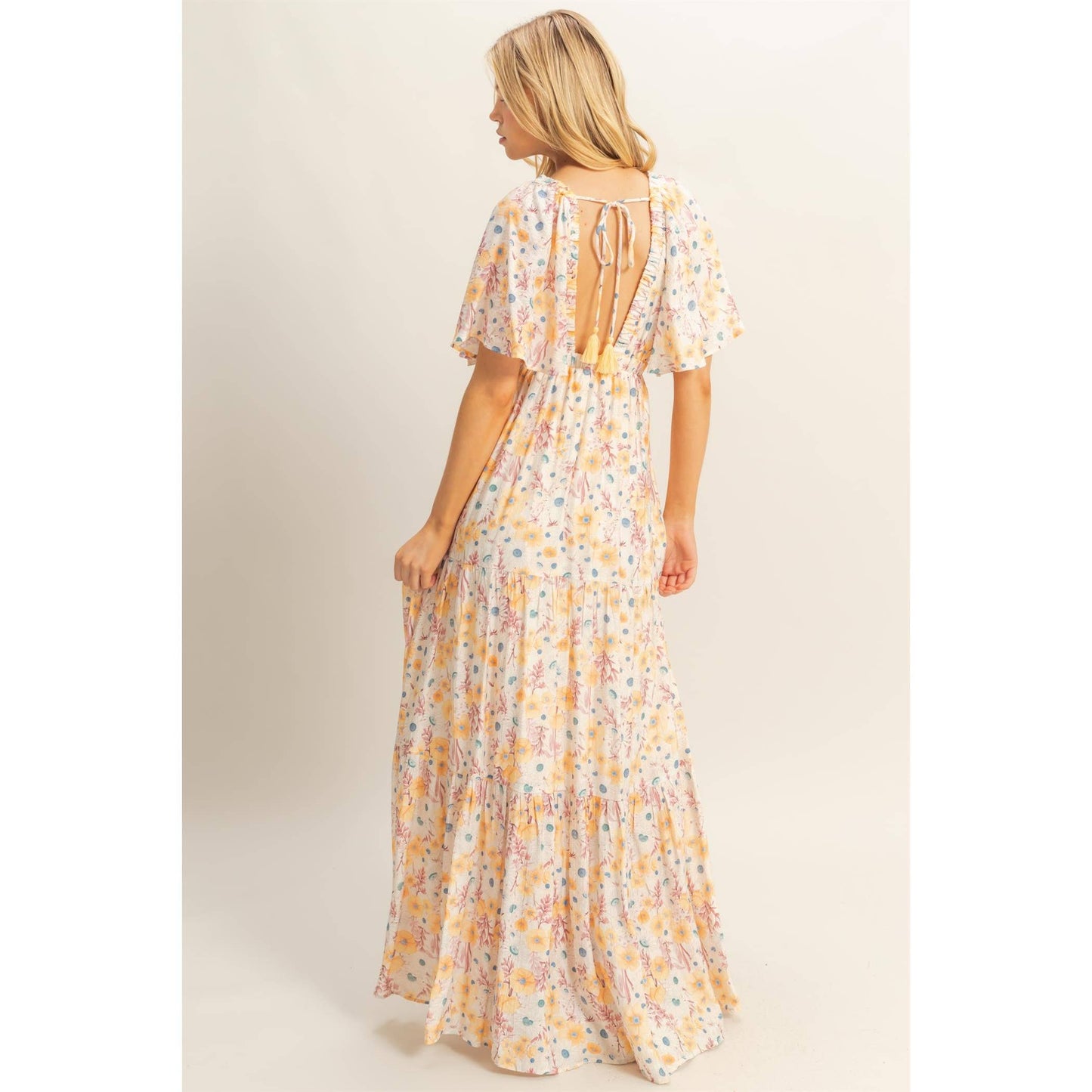 Floral V-Neck Flowy Tiered Maxi Dress