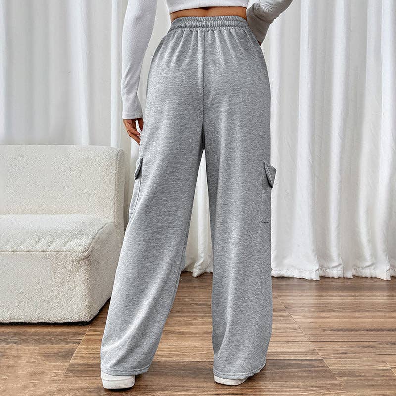 Women's Casual Elastic High Waist Splicing Pocket Straight Pants