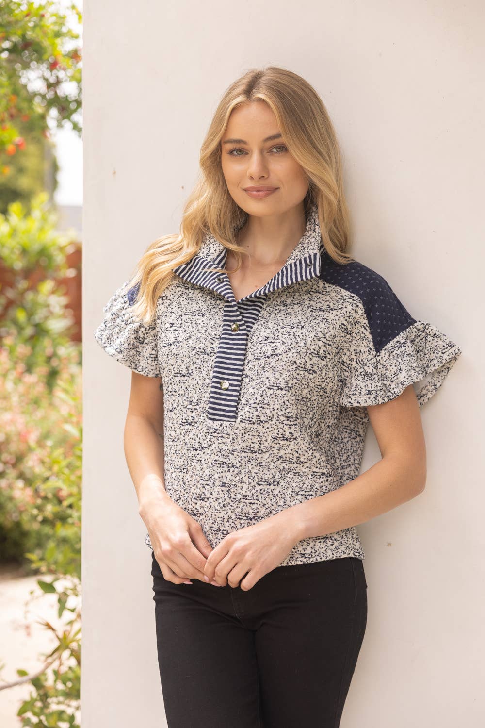 Quarter Snap Button Down Multi Quilted Top