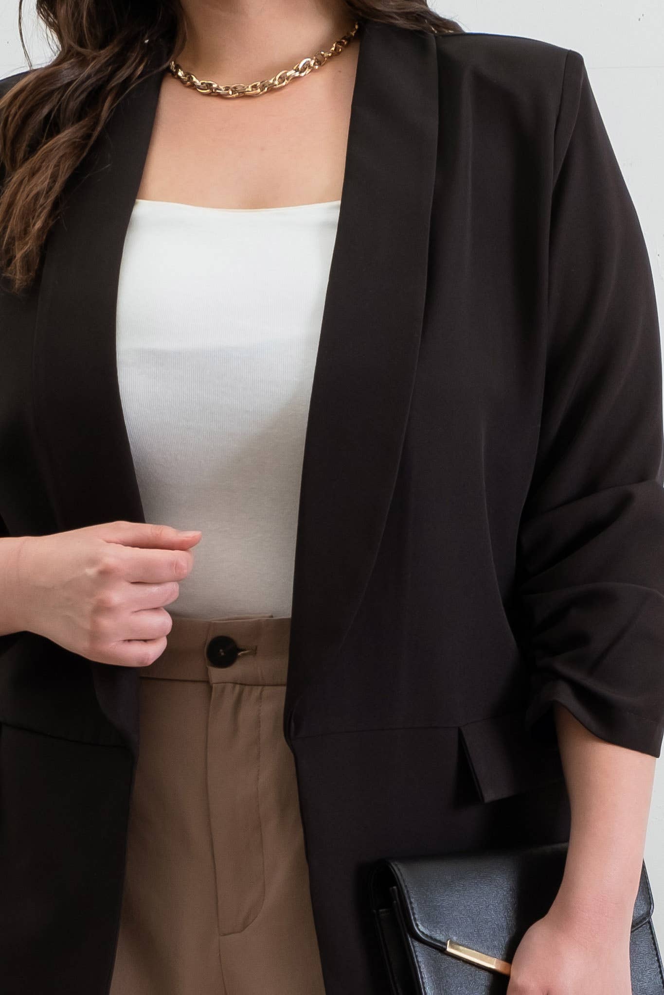 PLUS RUCHED 3/4 SLEEVE SLEEVE BLAZER
