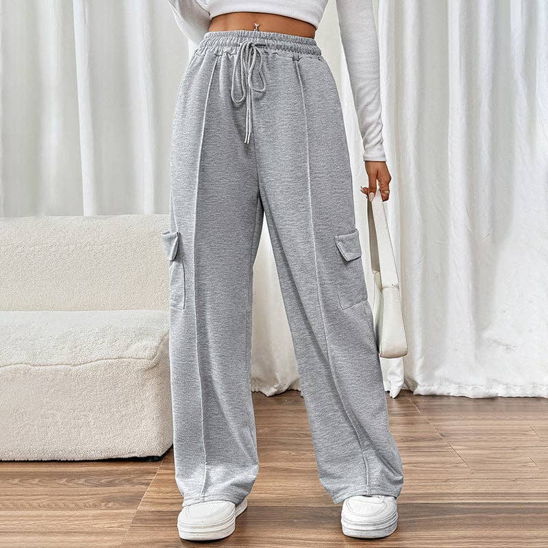 Women's Casual Elastic High Waist Splicing Pocket Straight Pants