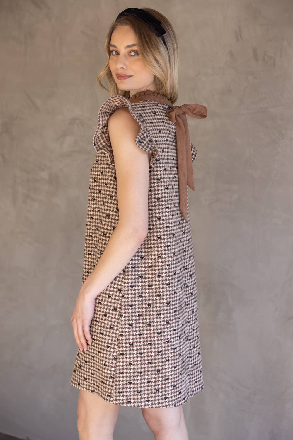 Autumn Bow Flannel Dress | Cozy Shift Dress with Bow Detail