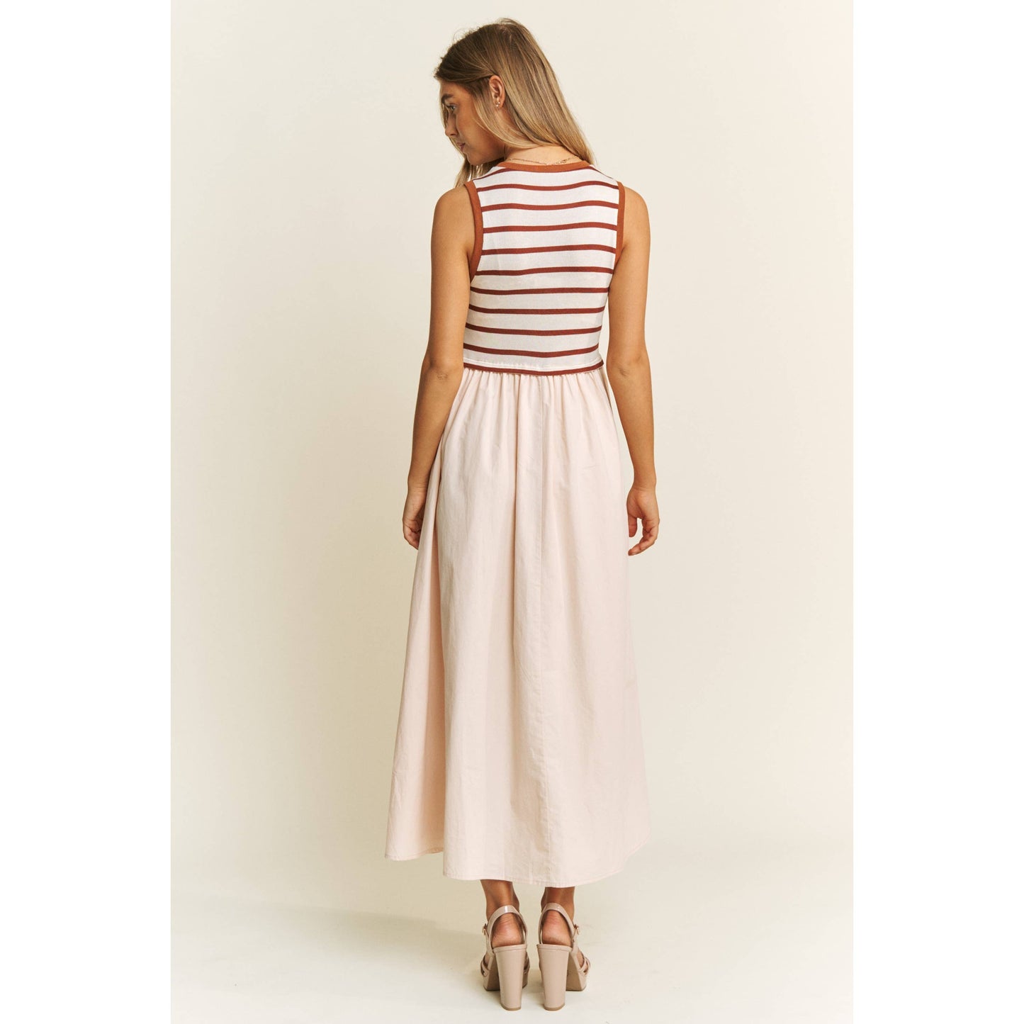 Cotton Maxi Dress with Knit Stripe Top – Sleeveless Pullover
