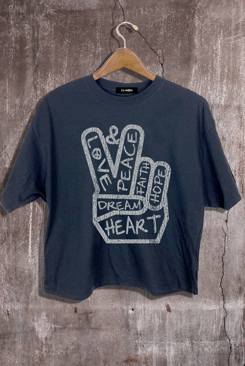Peace & Love Graphic Crop Tee – 100% Cotton, Made in USA