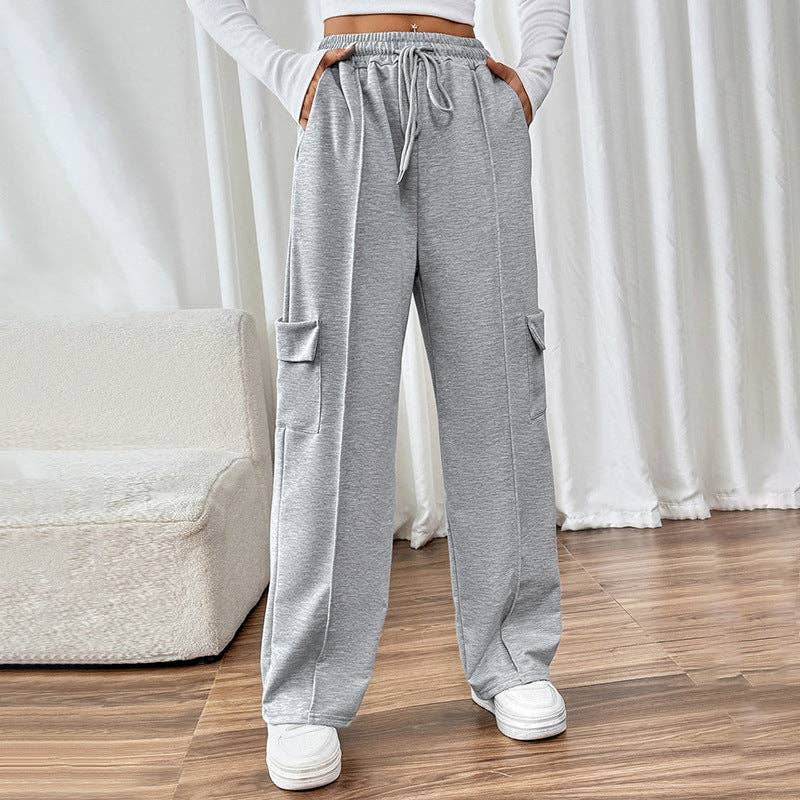 Women's Casual Elastic High Waist Splicing Pocket Straight Pants