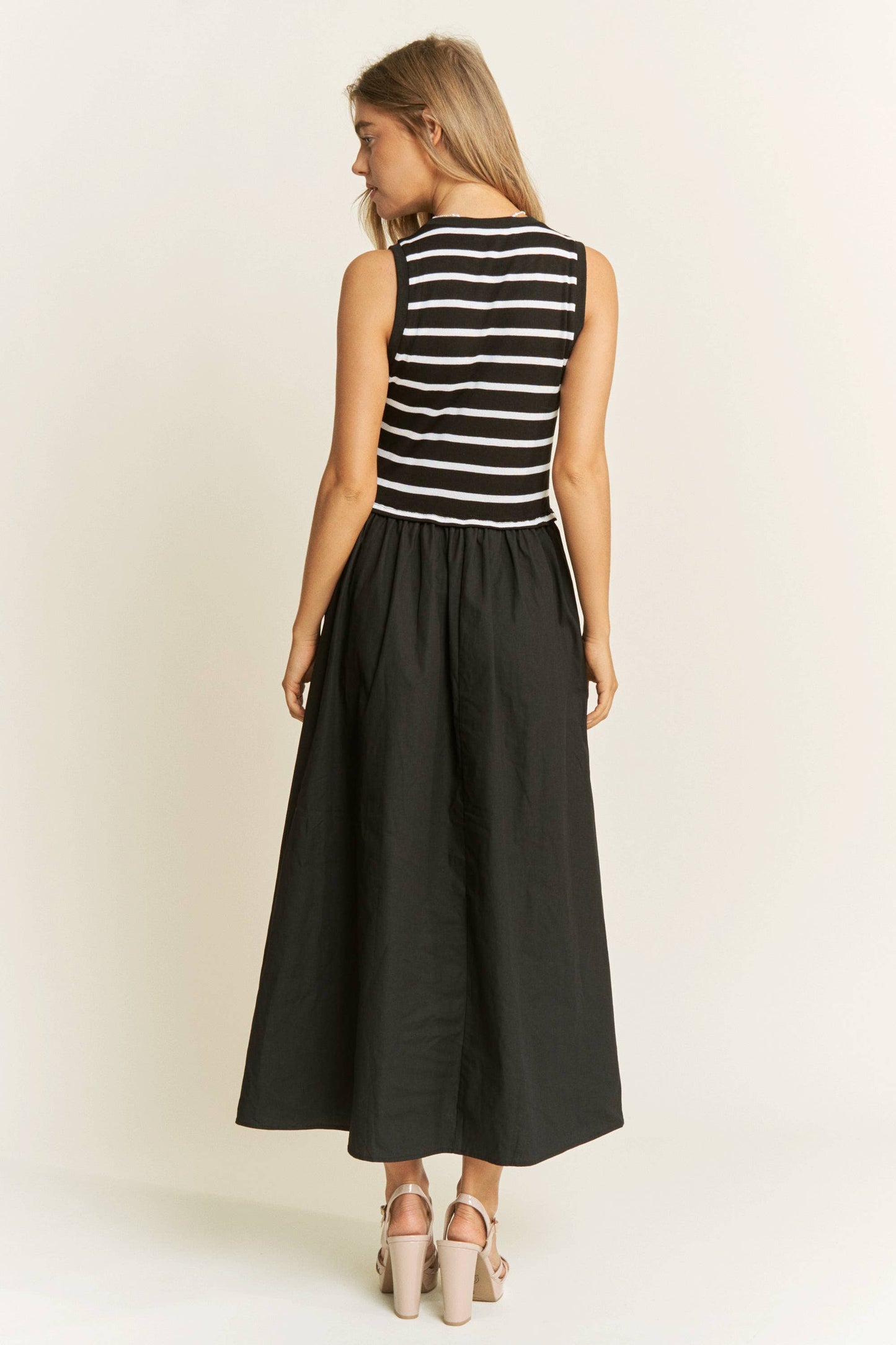 Cotton Maxi Dress with Knit Stripe Top – Sleeveless Pullover