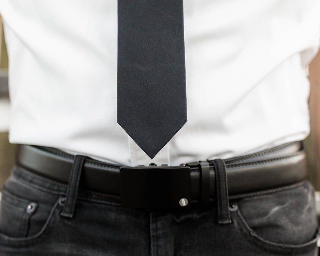 Black Leather Ratchet Belt – Adjustable One Size by Tough Apparel