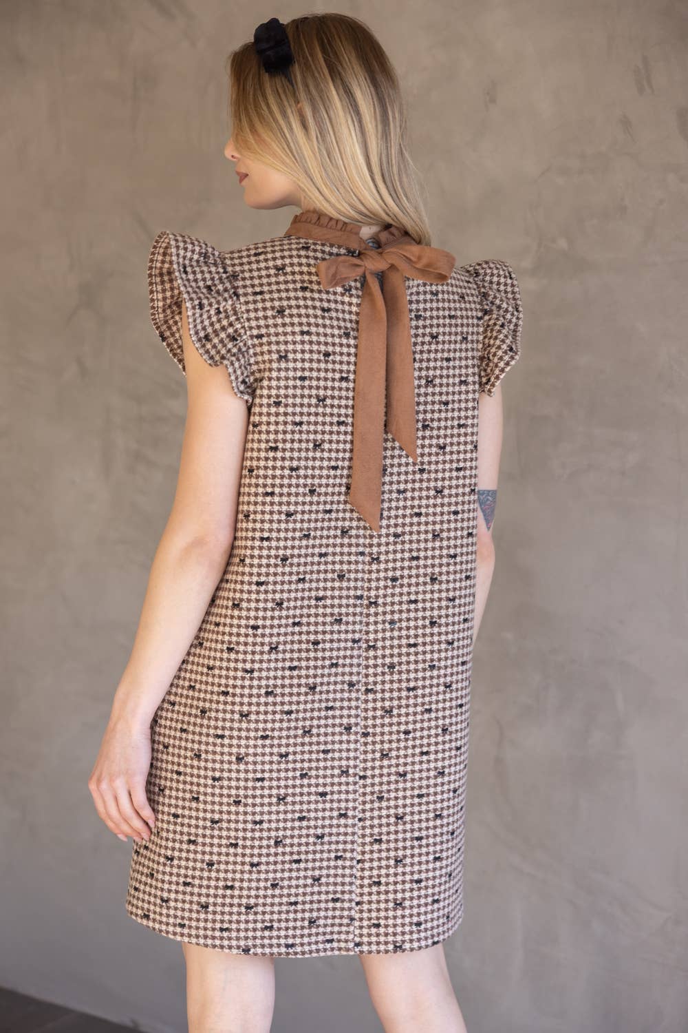 Autumn Bow Flannel Dress | Cozy Shift Dress with Bow Detail