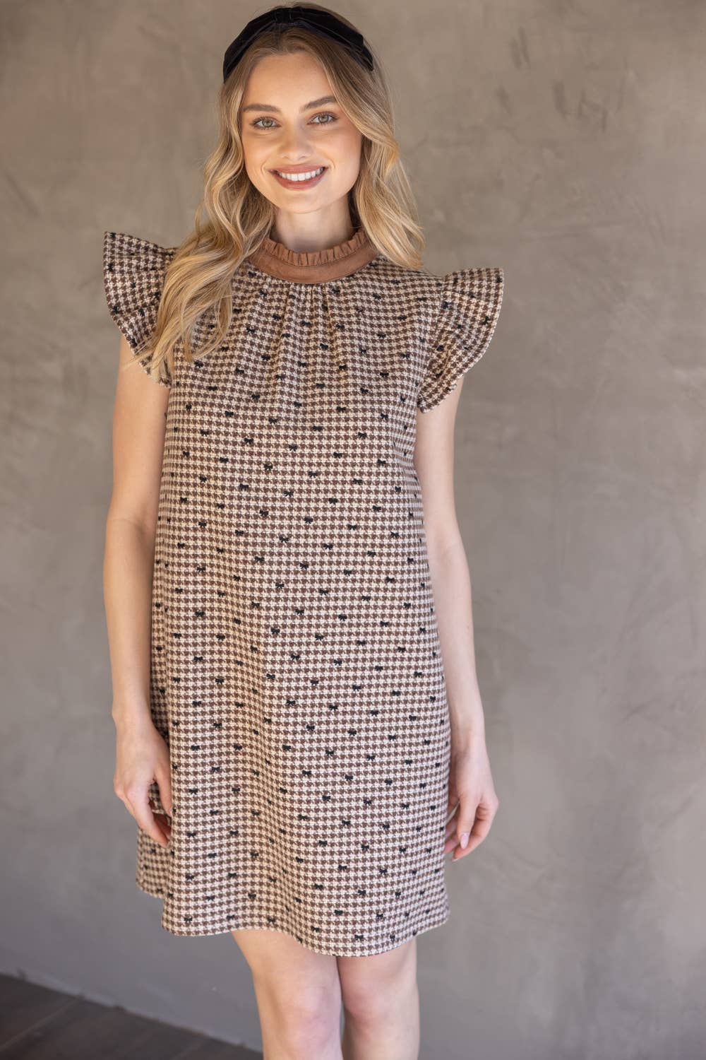Autumn Bow Flannel Dress | Cozy Shift Dress with Bow Detail