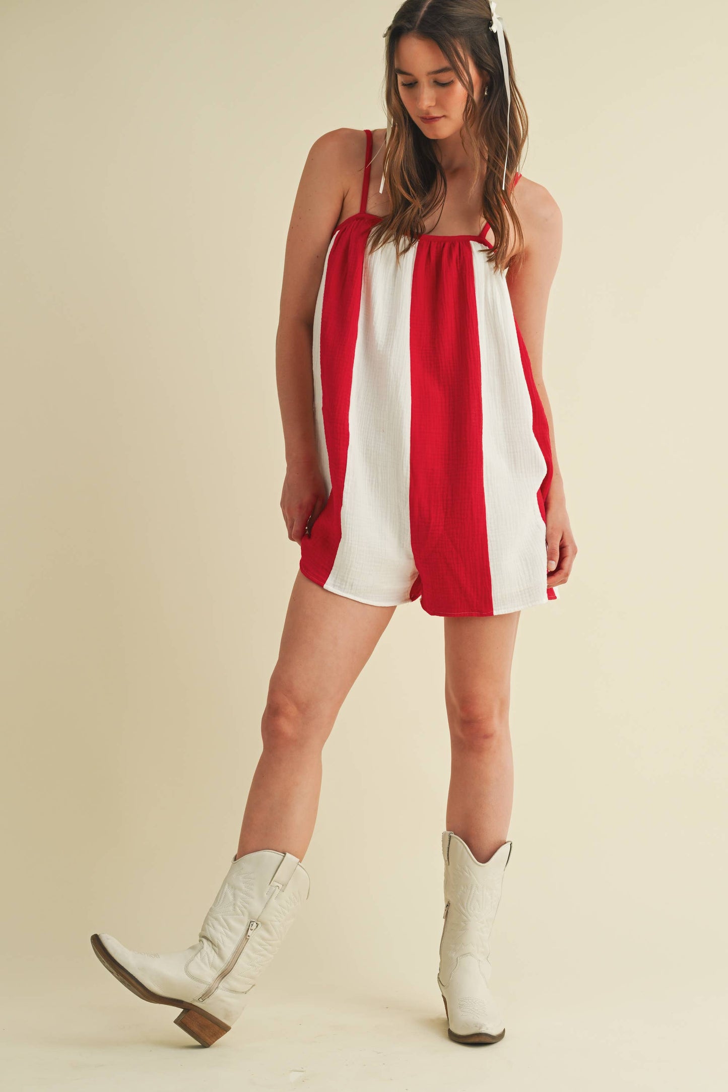 Cloud Ten Striped Oversized Romper – Effortless Game Day Style, Made in LA