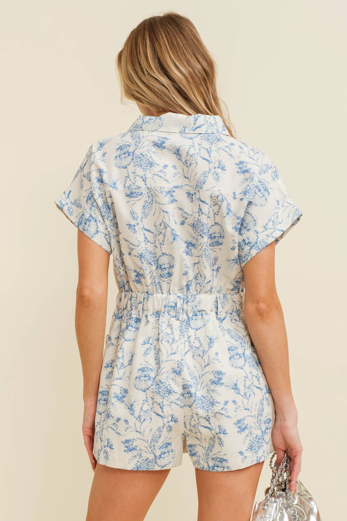 Elegant Floral Button-Up Romper with Collar