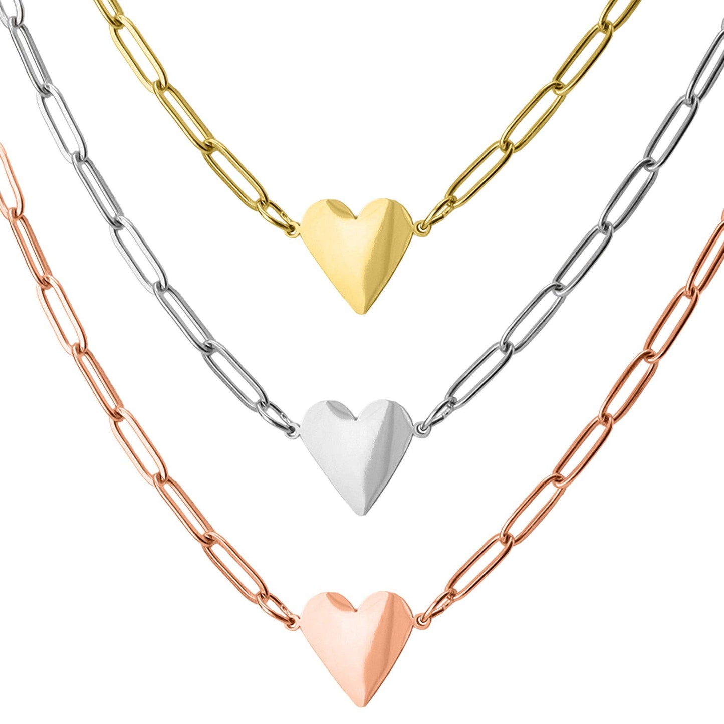 Stainless Steel Gold Heart Paperclip Necklace for Engraving