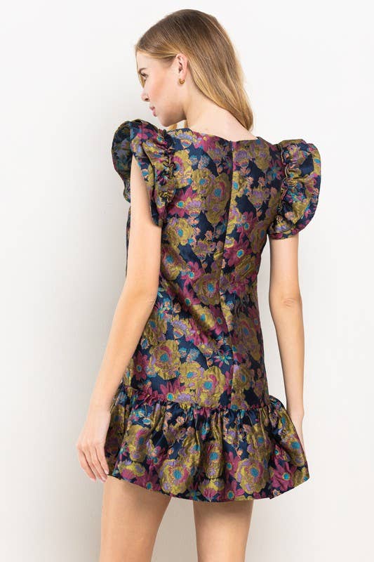 Floral Jacquard High Neck Dress