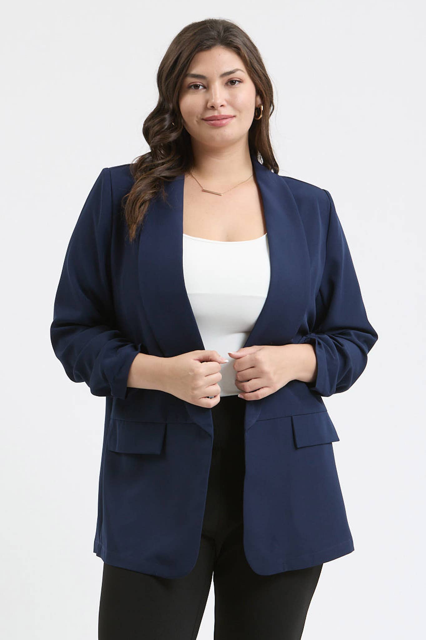PLUS RUCHED 3/4 SLEEVE SLEEVE BLAZER