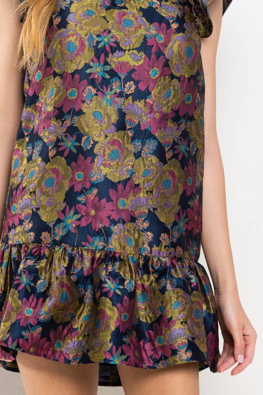 Floral Jacquard High Neck Dress
