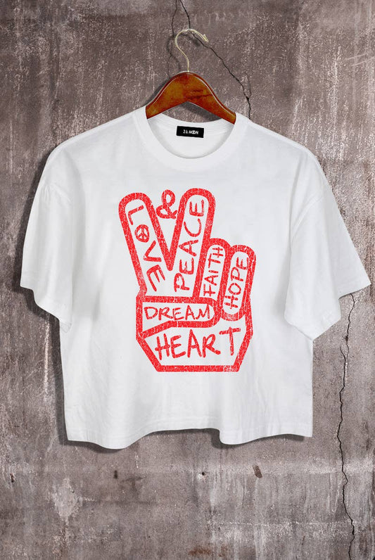 Peace & Love Graphic Crop Tee – 100% Cotton, Made in USA