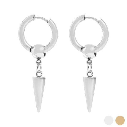 18K Gold PVD Stainless Steel Spike Pendant Hoop Earrings