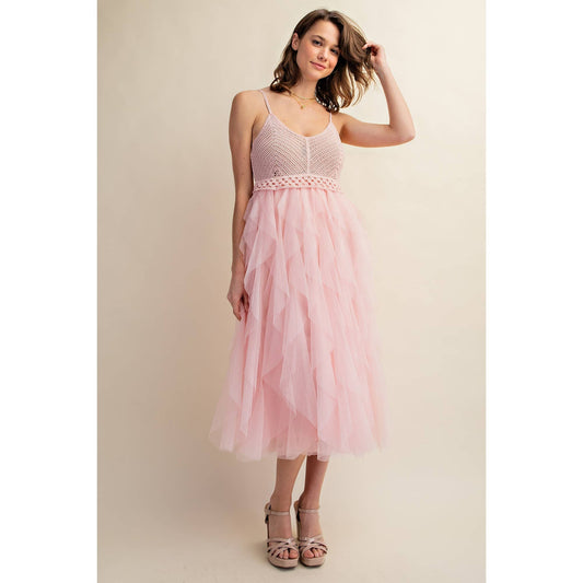 Tulle Midi Crochet Dress – Heart Neckline & Adjustable Waist