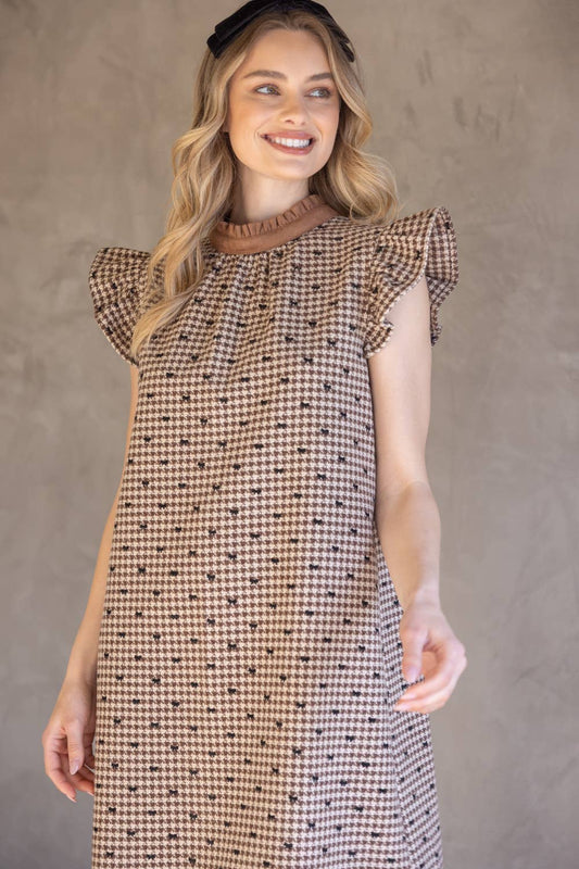 Autumn Bow Flannel Dress | Cozy Shift Dress with Bow Detail
