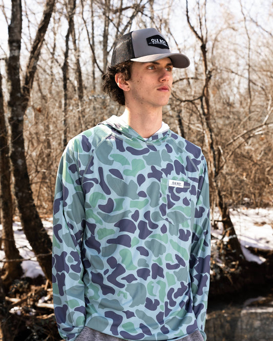 OLE BOY Performance Hooded Tee - Green Duck Camo
