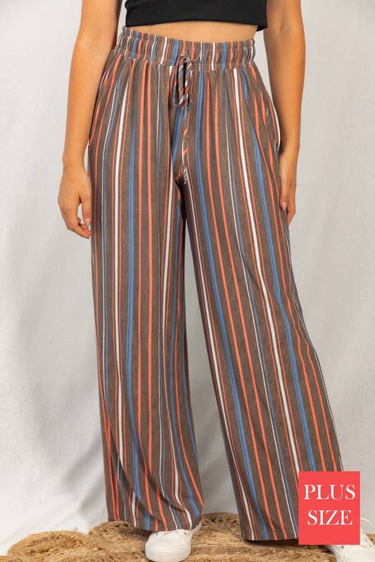 High Waisted Striped Knit Palazzo Pants