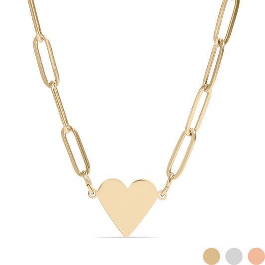 Stainless Steel Gold Heart Paperclip Necklace for Engraving