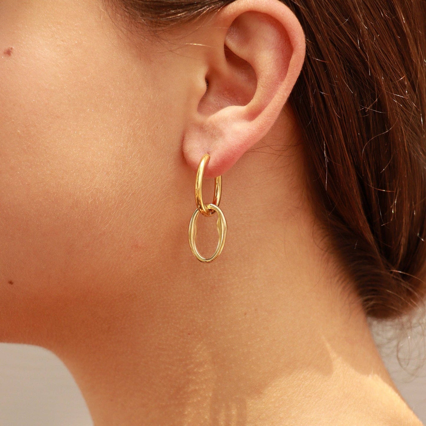 18K Gold PVD Stainless Steel Interlocked Oval Pendant Earrings