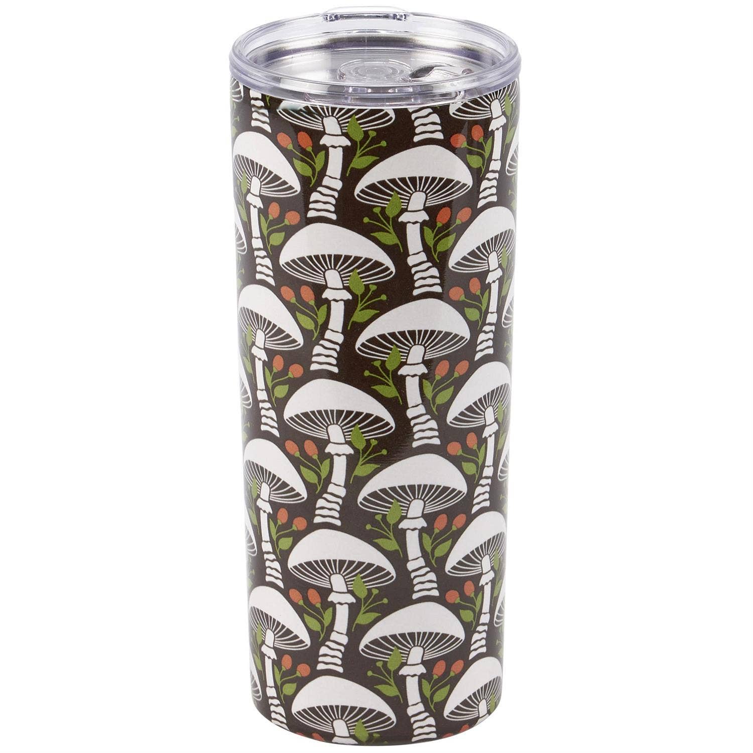 Tumbler with mushroom pattern on a white background