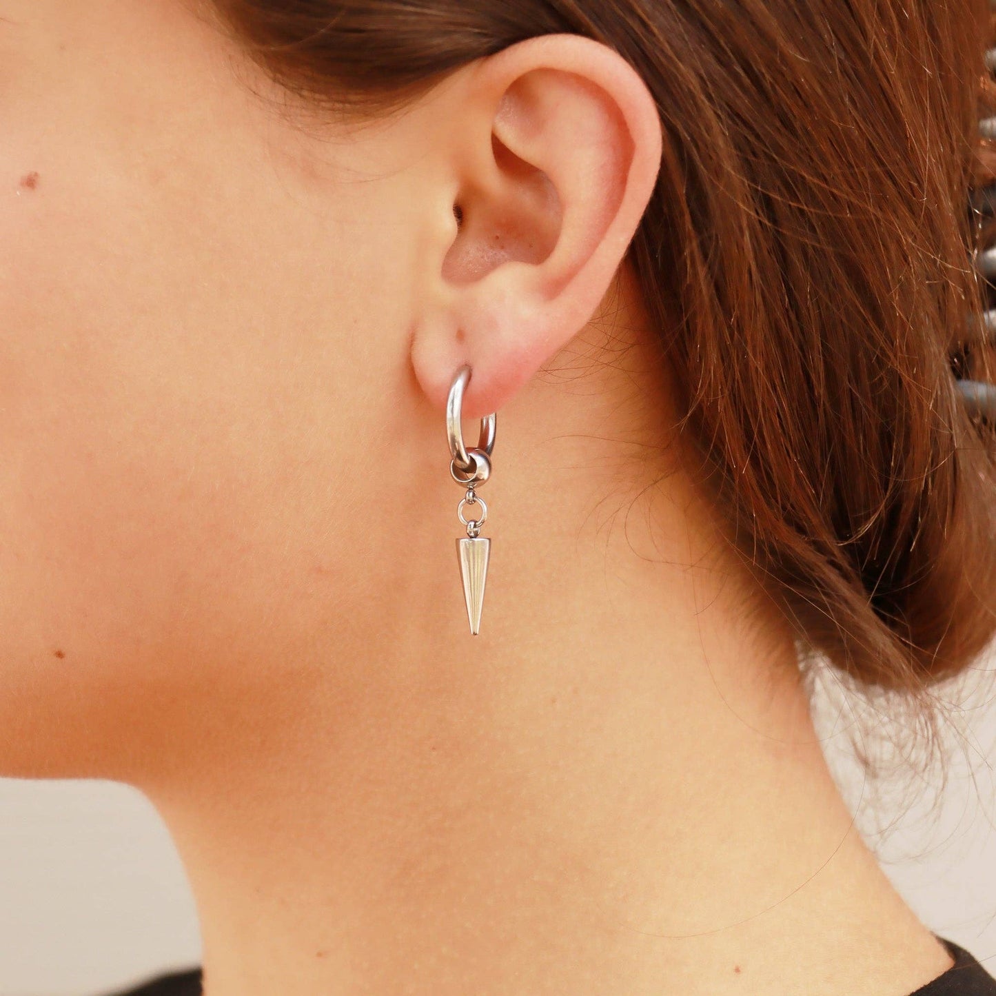 18K Gold PVD Stainless Steel Spike Pendant Hoop Earrings